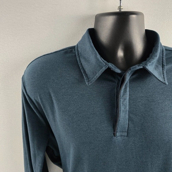 01.ALGO Performance Long Sleeve Polo Shirt UPF 40 Moisture Wicking Blue L 4514 - Picture 2 of 10